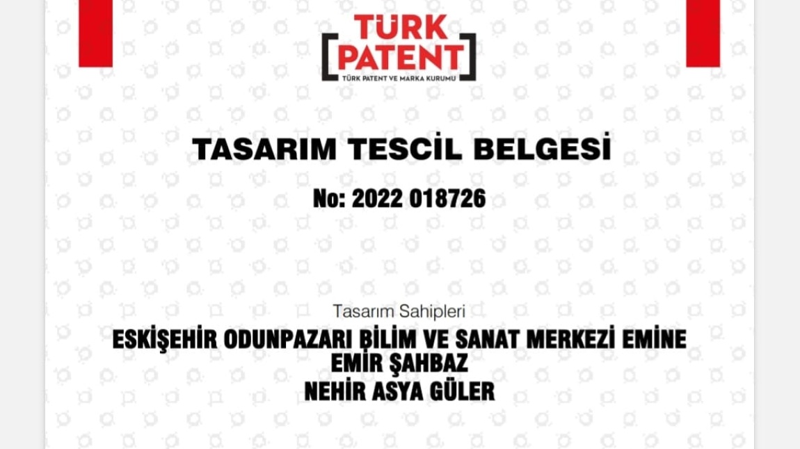 Türkiye Patent ve Marka Kurumu'ndan tasarım tescili 